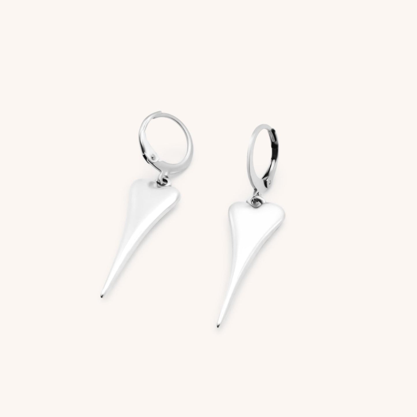 30E3111 - Pointed Heart Huggie Hoops, Silver