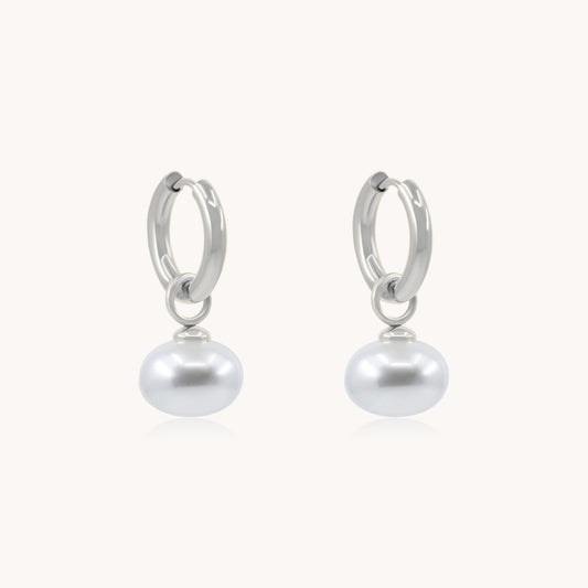 30E3136 - Orb Pearl Chunky Hoops, Silver
