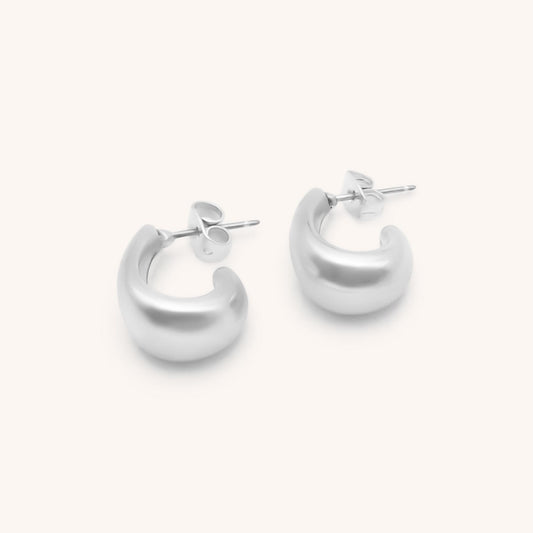 30E3343 - Chunky Half Hoop Earrings, Silver