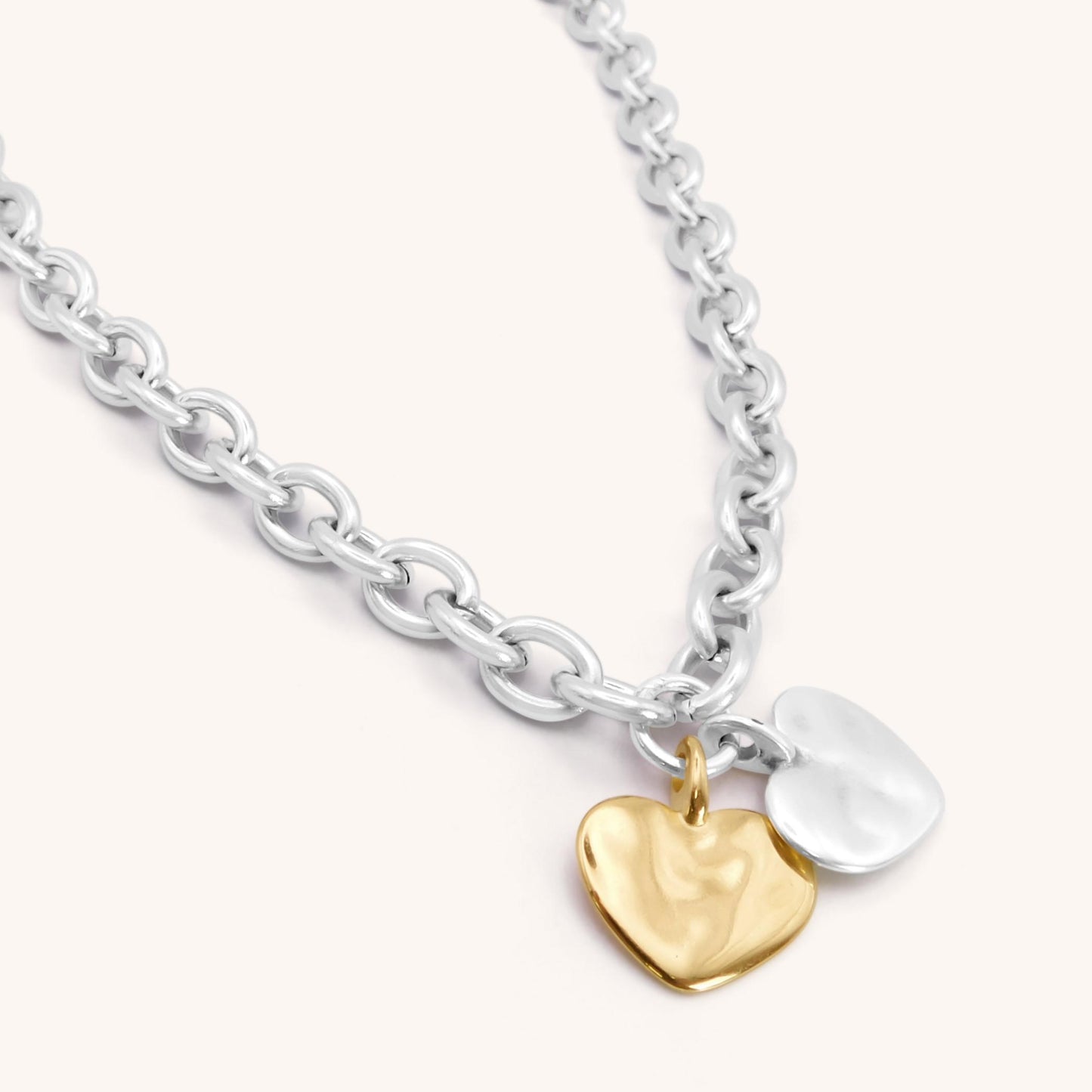 30N1220SG - Twin Hayley Heart Chunky Necklace, Silver and Gold