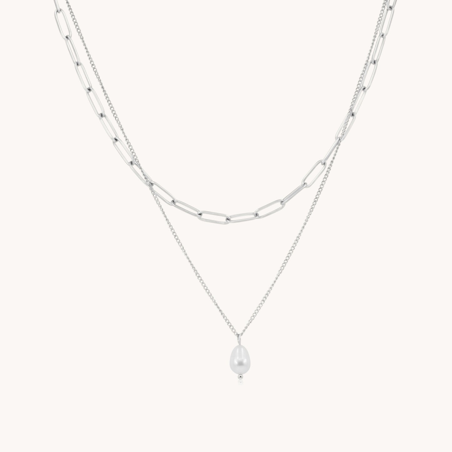 30N1867 - Layered Pearl Necklace, Silver