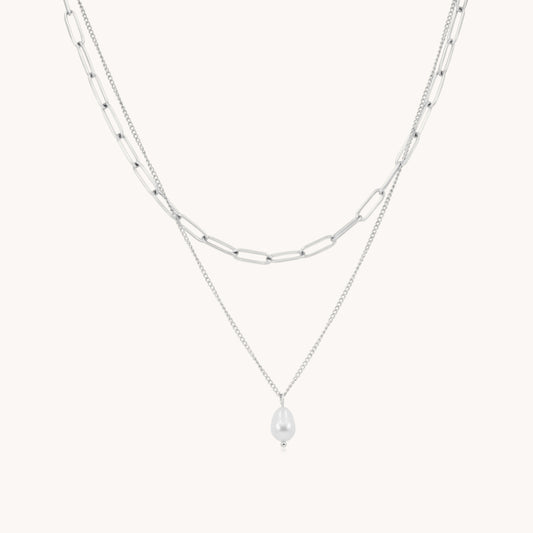 30N1867 - Layered Pearl Necklace, Silver