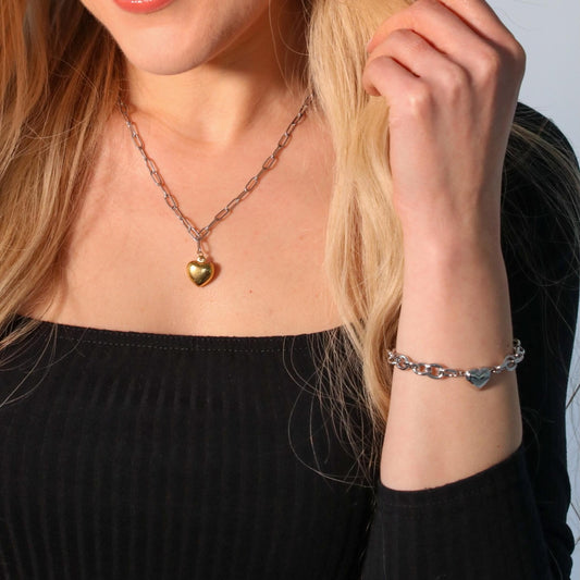 30B2231 - Heart Link Chunky Bracelet, Silver