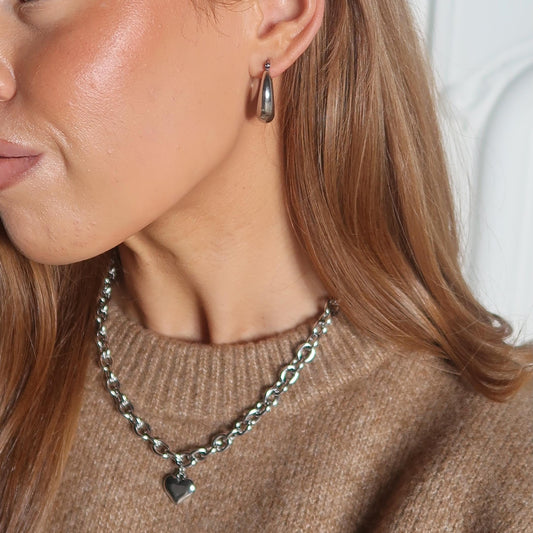 30N1201 - Chloe Heart Chunky Necklace, Silver