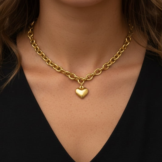 30N1201G - Chloe Heart Chunky Necklace, Gold