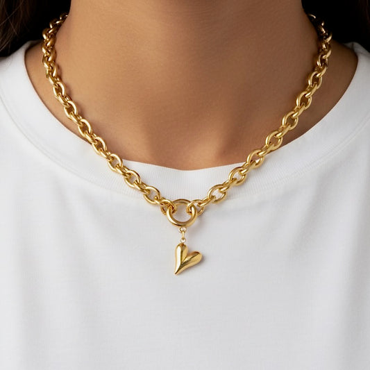 30N1207G - Celine Heart Chunky Necklace, Gold