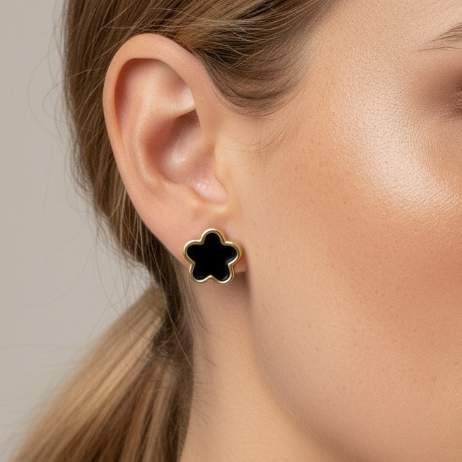 30E3323G - Black Clover Stud Earrings, Gold