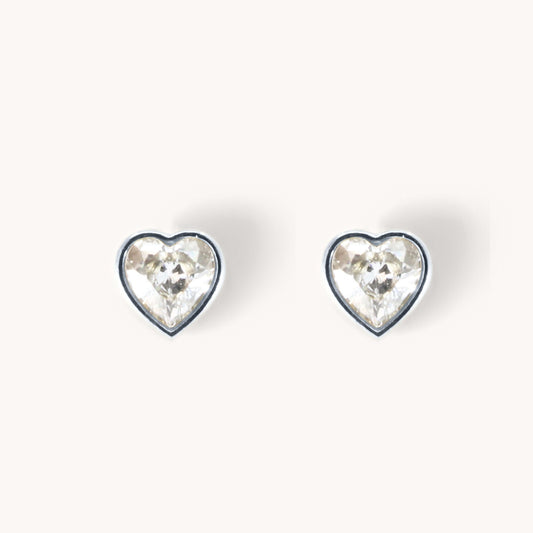 30E3372 - Heart Crystal Stud Earrings, Silver