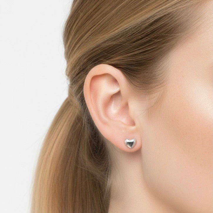 30E3309 - Mini Heart Stud Earrings, Silver