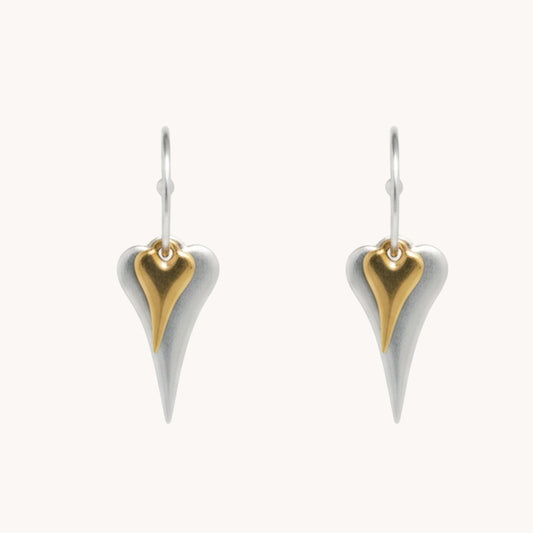 30E3174 - Hourglass & Mini Heart Hoop Earrings in Silver and Gold