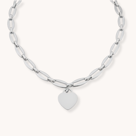 30N1868 - Classic Heart Long Link Necklace in Silver