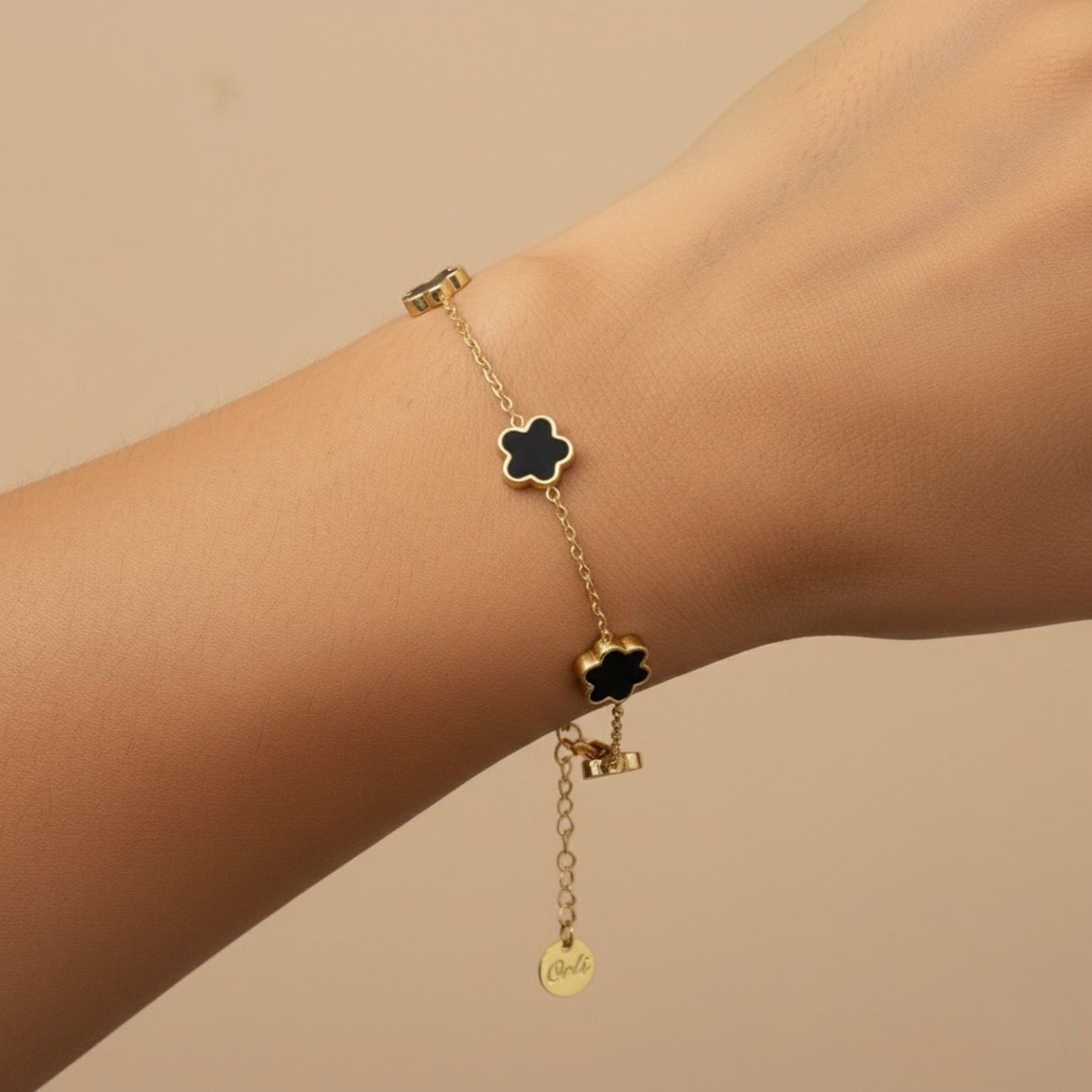 30B2037G - Mini Black Multi Clover Bracelet, Gold