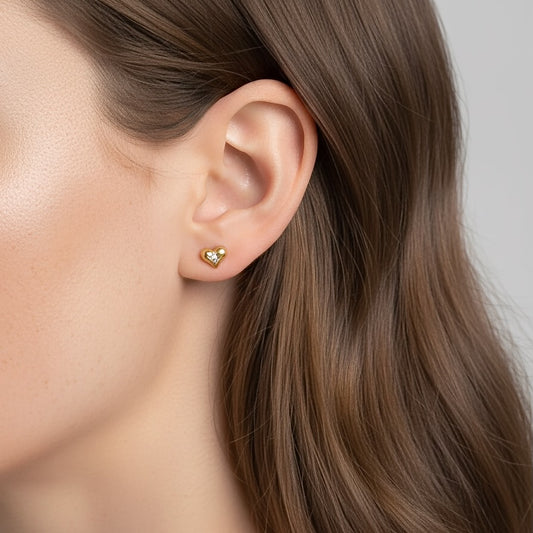 30E3370G - Starburst Heart Stud Earrings, Gold