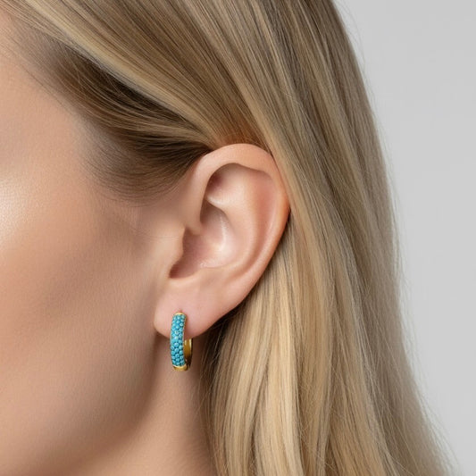 30E3137 - Turquoise Huggie Hoops, Silver