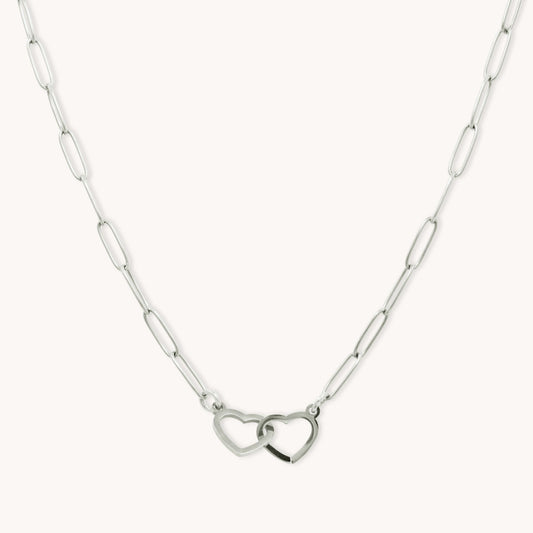 30N1830 - Interlinked Heart Paperclip Necklace, Silver