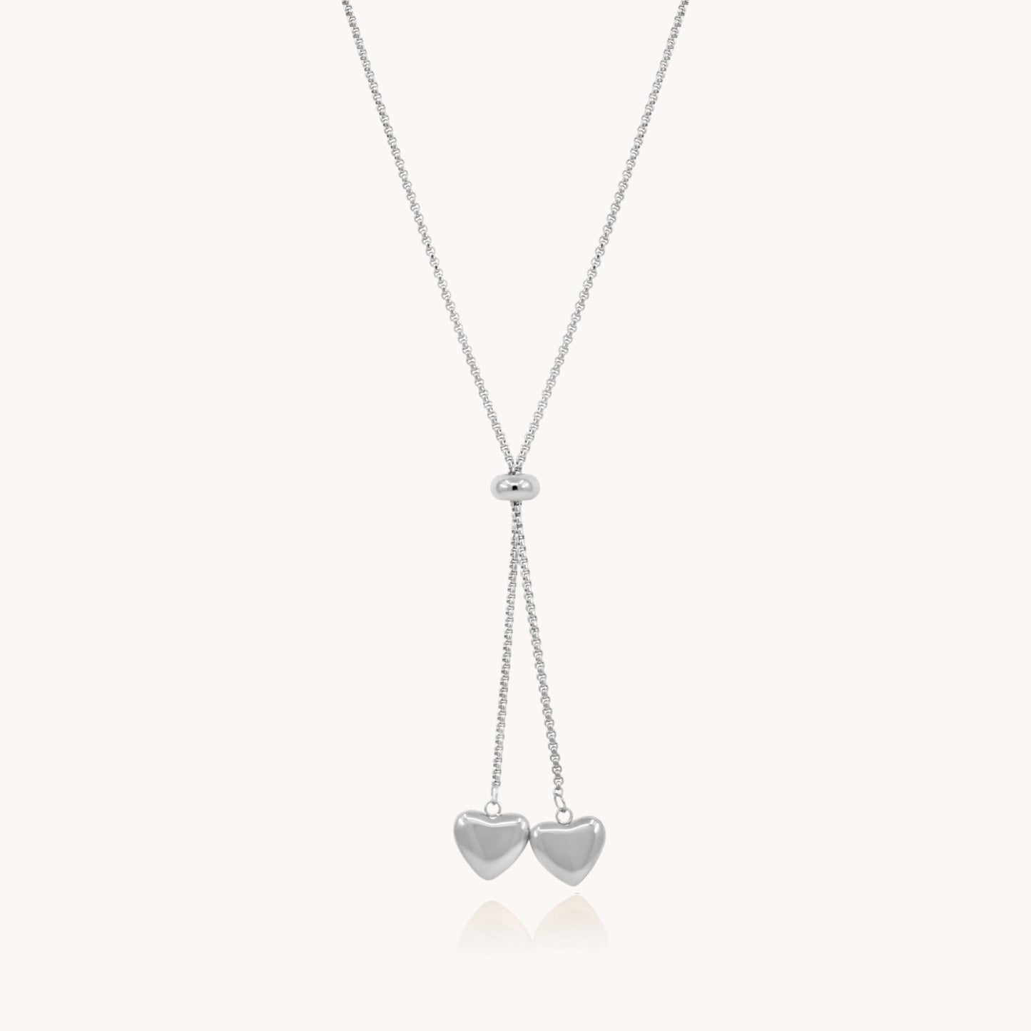 30N1813 - Twin Hearts Adjustable Necklace, Silver