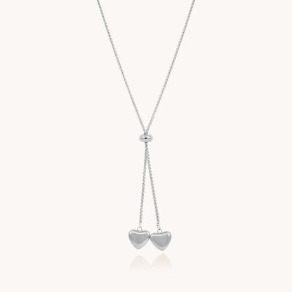 30N1813 - Twin Hearts Adjustable Necklace, Silver