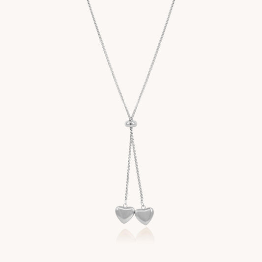 30N1813 - Twin Hearts Adjustable Necklace, Silver