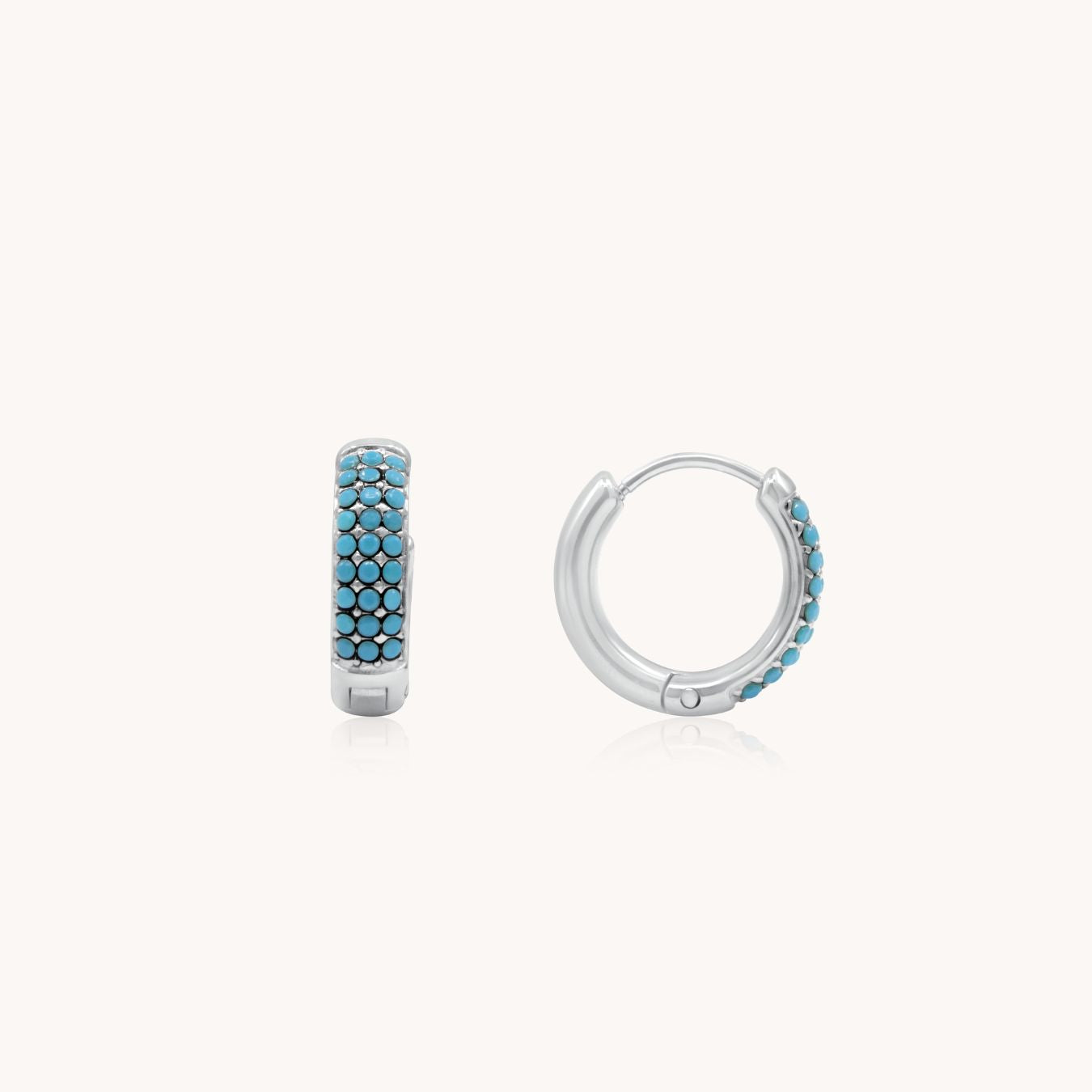 30E3137 - Turquoise Huggie Hoops, Silver