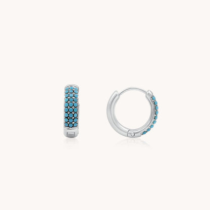 30E3137 - Turquoise Huggie Hoops, Silver