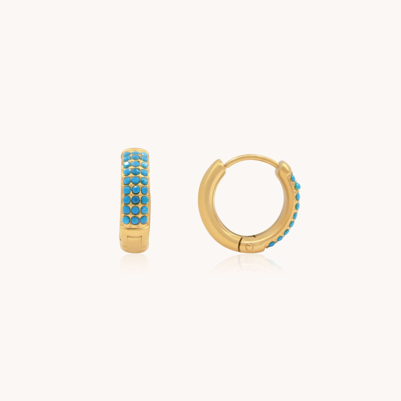 30E3137G - Turquoise Huggie Hoops, Gold