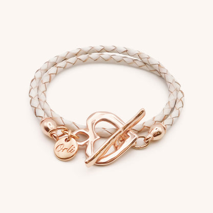 30B7015R - Pleated Leather Wrap Bracelet, Rose Gold & White