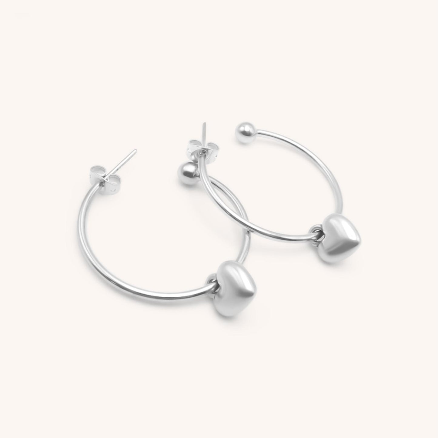 30E3115 - Puffed Heart Large Hoop Earrings