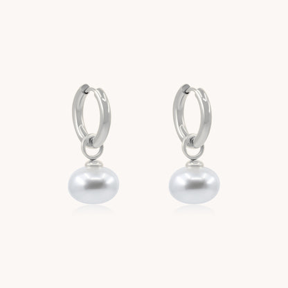 30E3136 - Orb Pearl Chunky Hoops, Silver