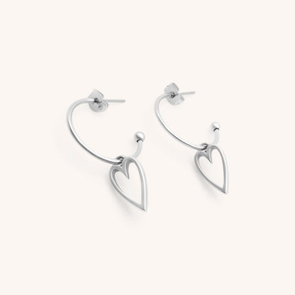 30E3180 - Open Heart Hoop Earrings, Silver