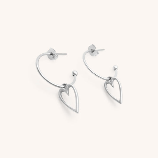 30E3180 - Open Heart Hoop Earrings, Silver