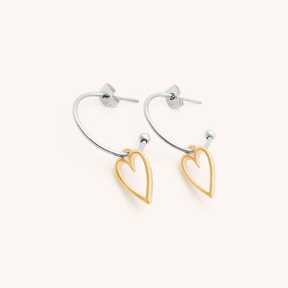 30E3180SG - Open Heart Hoop Earrings, Silver & Gold