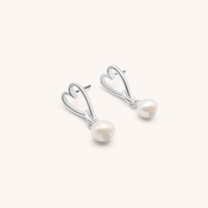 30E3303 - Open Heart & Pearl Stud Earrings, Silver
