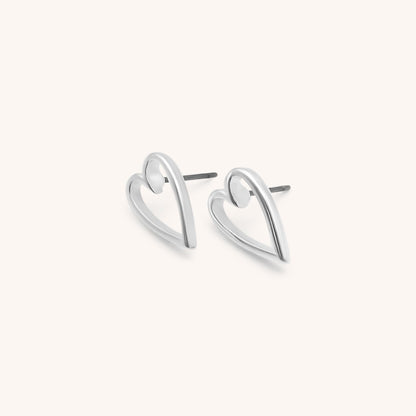 30E3328 - Mini Open Heart Stud Earrings, Silver