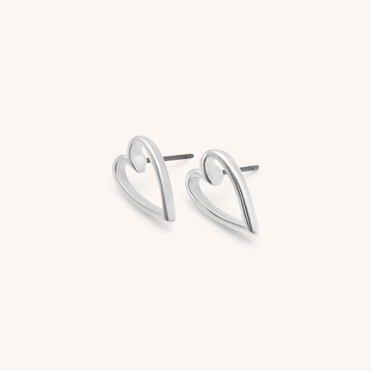 30E3328 - Mini Open Heart Stud Earrings, Silver