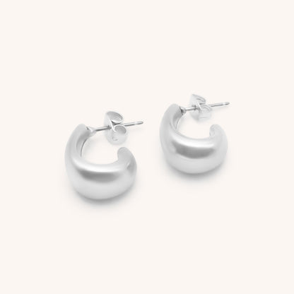 30E3343 - Chunky Half Hoop Earrings, Silver