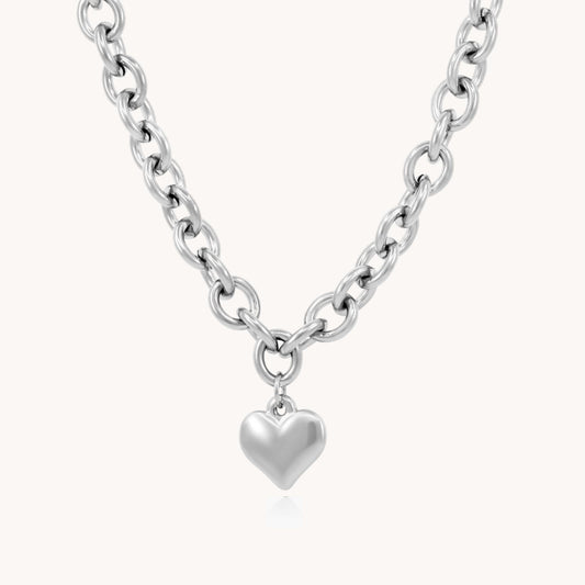 30N1201 - Chloe Heart Chunky Necklace, Silver