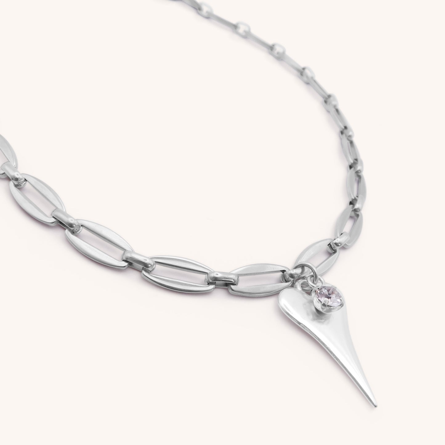 30N1804 - Hourglass Heart & Birthstone Long Link Necklace, Silver