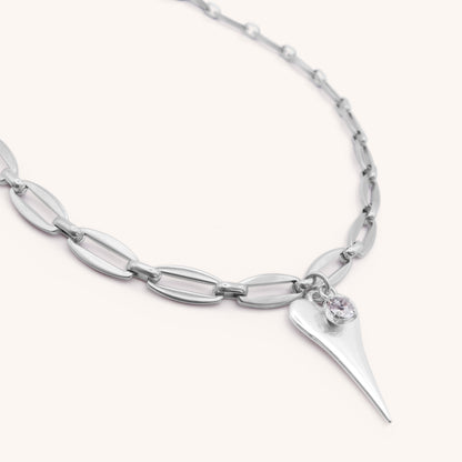 30N1804 - Hourglass Heart & Birthstone Long Link Necklace, Silver