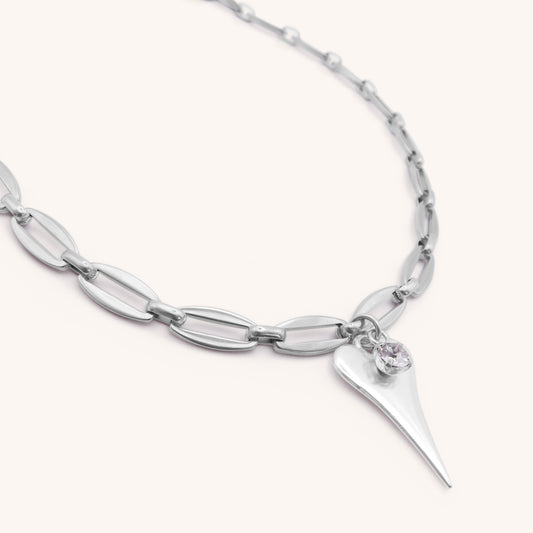 30N1804 - Hourglass Heart & Birthstone Long Link Necklace, Silver