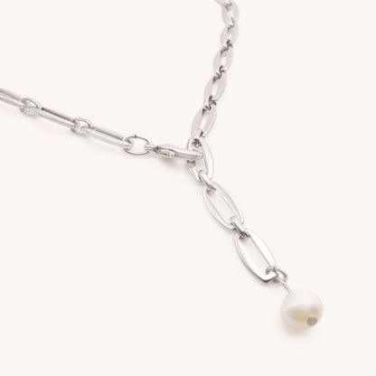 30N1889 - Long Link Adjustable Pearl Necklace, Silver