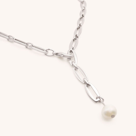 30N1889 - Long Link Adjustable Pearl Necklace, Silver
