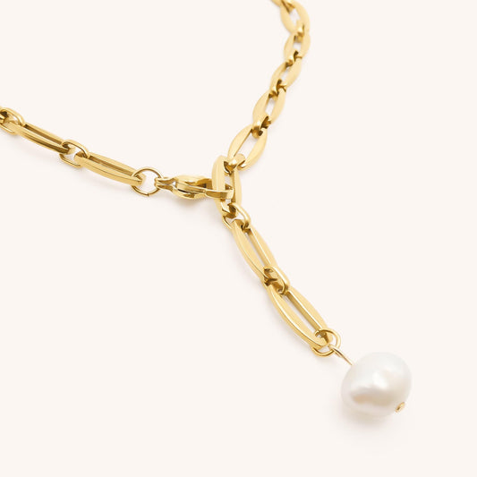 30N1889G - Long Link Adjustable Pearl Necklace, Gold