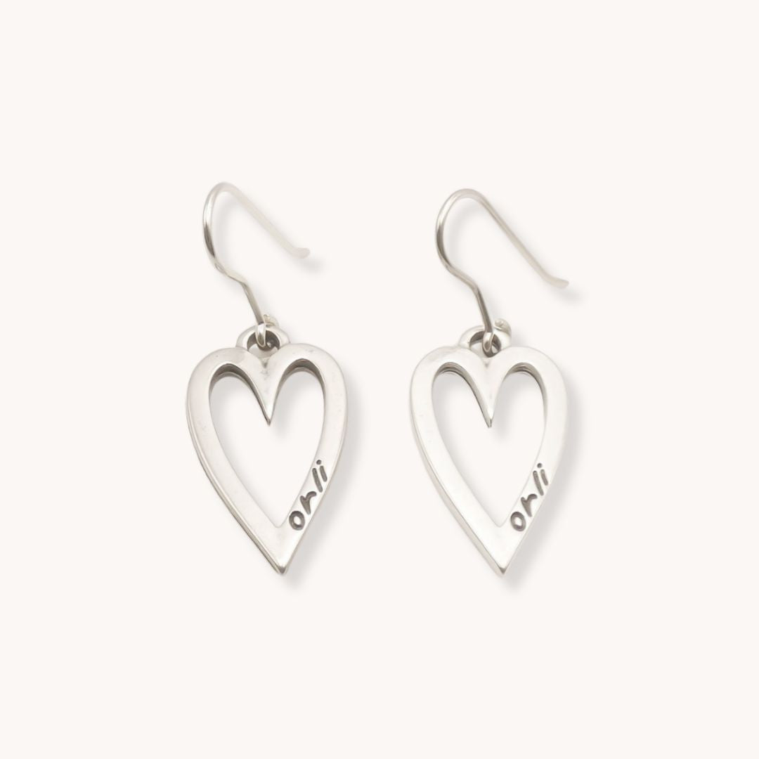 30E3099 - Mini Open Heart Hook Earrings, Silver