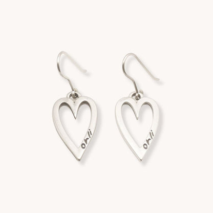 30E3099 - Mini Open Heart Hook Earrings, Silver