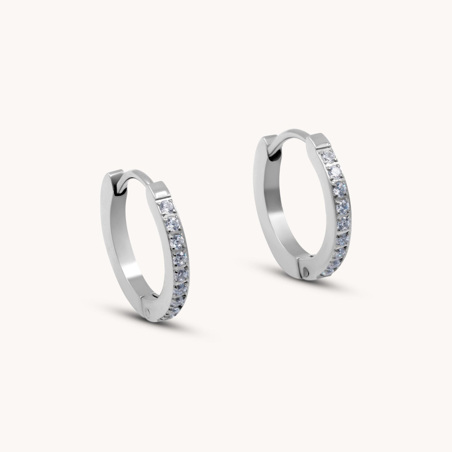 30E3125 - Crystal Pave Huggie Hoops, Silver