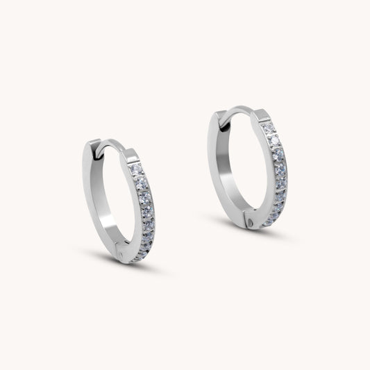 30E3125 - Crystal Pave Huggie Hoops, Silver