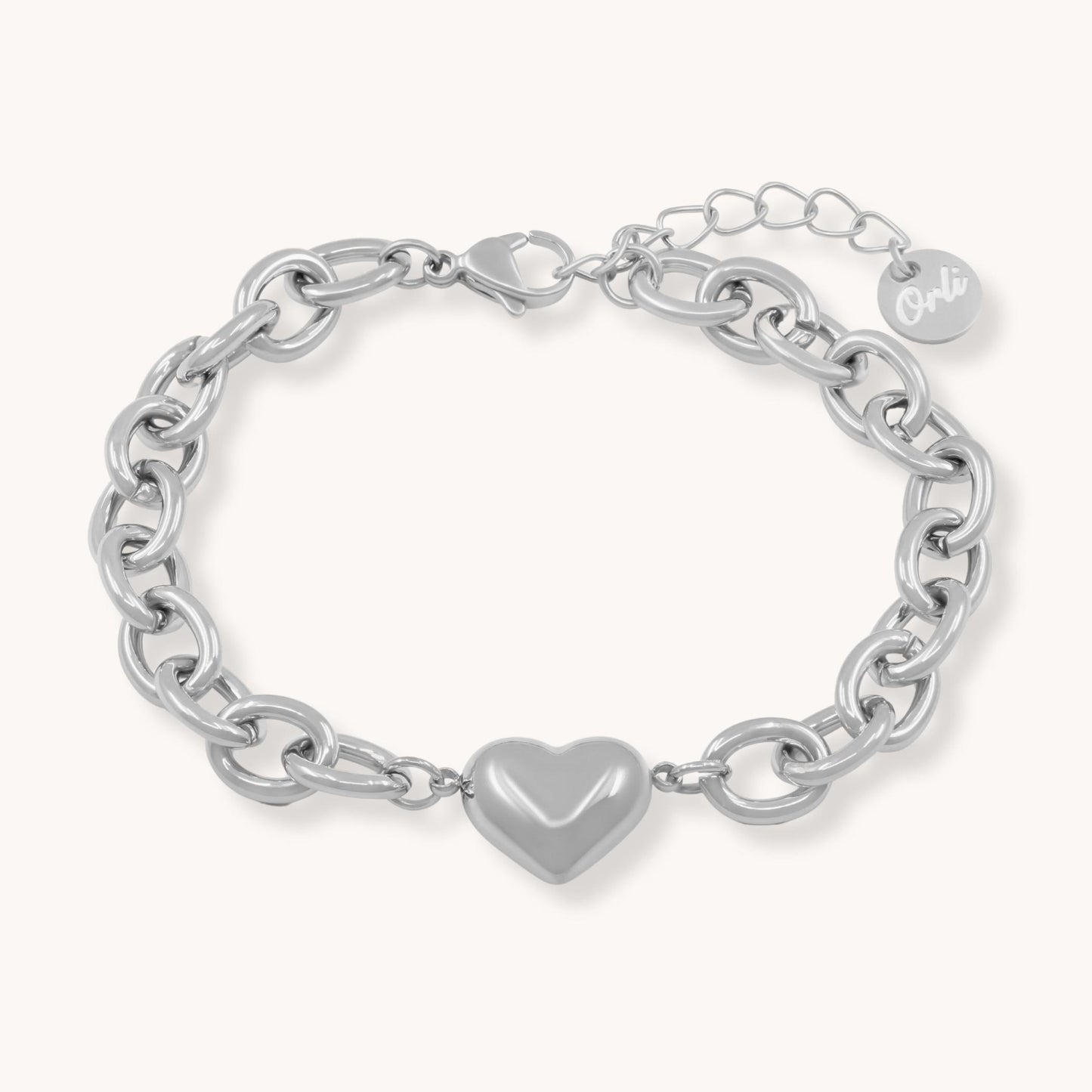 30B2231 -  Heart Link Chunky Bracelet, Silver