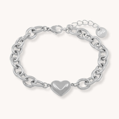 30B2231 -  Heart Link Chunky Bracelet, Silver