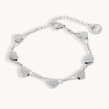 30B2103 - Layered Heart Charm Bracelet, Silver
