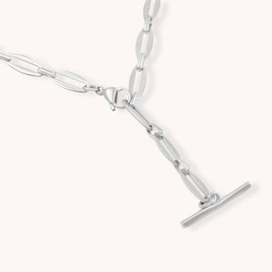 30N1885 - Adjustable Long Link Toggle Charm Necklace, Silver